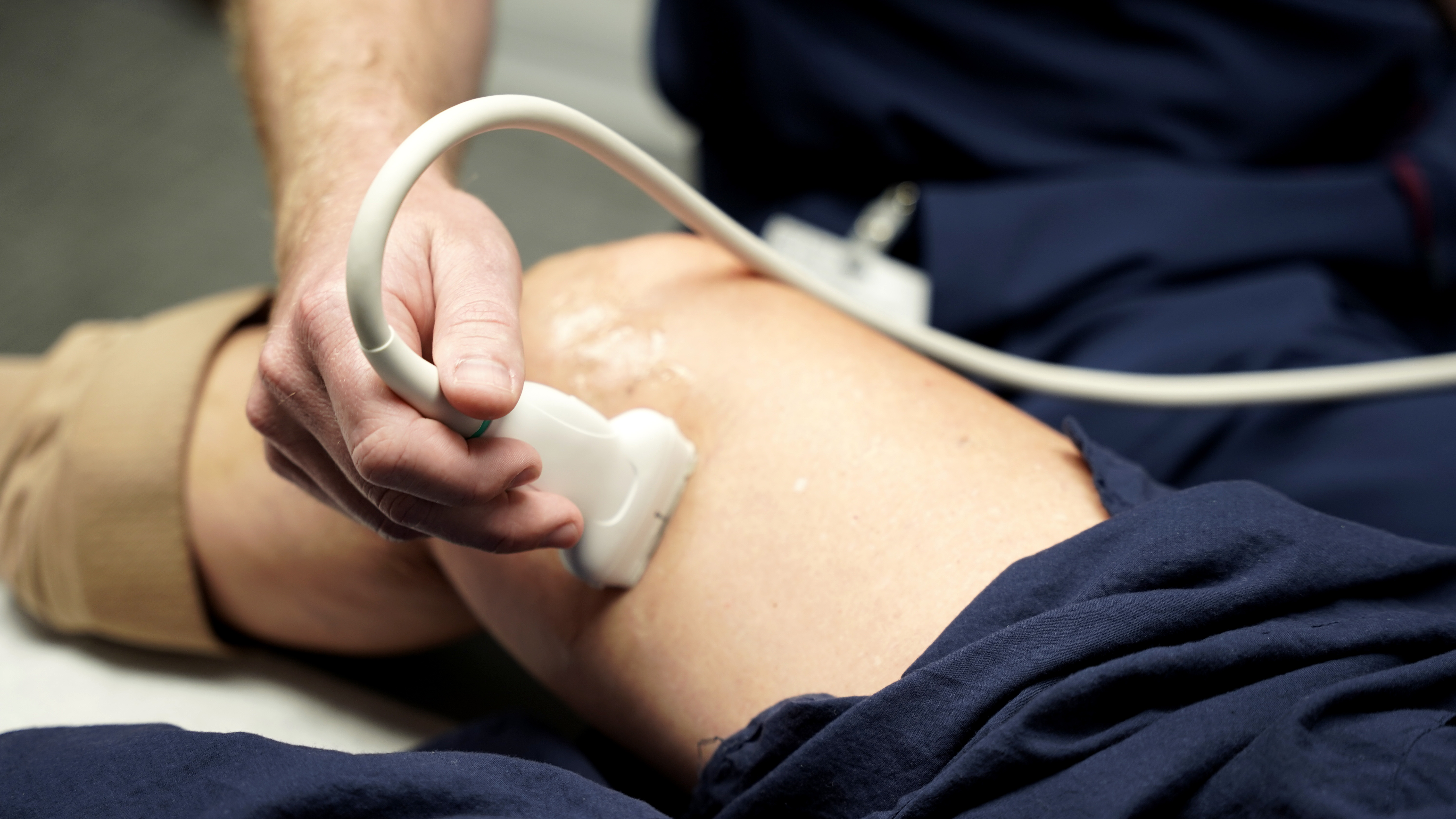 Close-up of a vein-mapping ultrasound probe in use